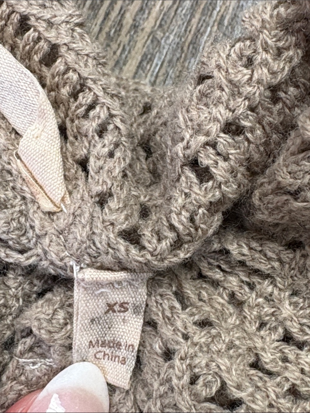 Soft Surroundings Crochet Open Knit Sweater Taupe Boho Collared Pullover XS - Picture 7 of 9